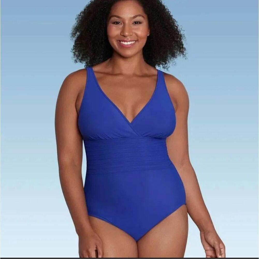 🌸 Aqua Green Swimwear Blue Tummy Control One Piece Swimsuit Size Medium